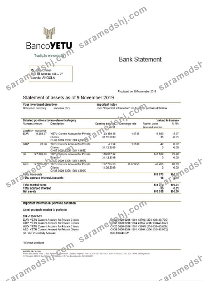 Angola Banco Yetu bank statement